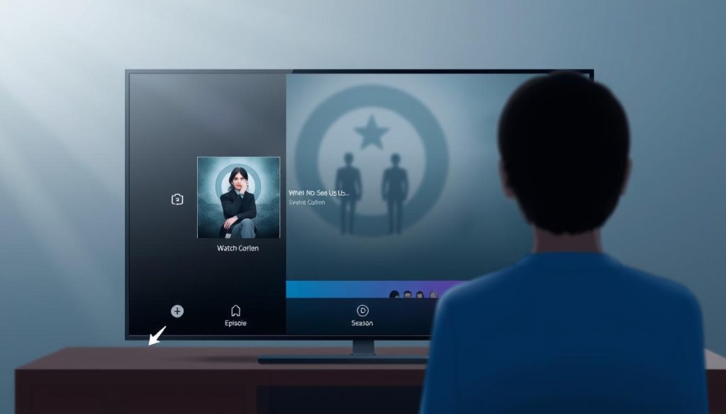 A detailed, high-quality digital illustration of the steps to watch the TV series "When No One Sees Us" on the EVDTV IPTV platform. The image should have a clean, modern aesthetic with a focus on presenting the steps in a clear, step-by-step fashion. The foreground should depict the user interface of the EVDTV IPTV app, highlighting the key navigation elements and controls. The middle ground should show the user selecting the specific episode and season of the series, while the background should feature a subtle, blurred representation of the TV series' logo or promotional imagery. The lighting should be soft and natural, creating a calming and informative atmosphere. The overall composition should be balanced and visually appealing, guiding the viewer through the process of accessing the content on the EVDTV IPTV service. A detailed, high-quality digital illustration of the steps to watch the TV series "When No One Sees Us" on the EVDTV IPTV platform. The image should have a clean, modern aesthetic with a focus on presenting the steps in a clear, step-by-step fashion. The foreground should depict the user interface of the EVDTV IPTV app, highlighting the key navigation elements and controls. The middle ground should show the user selecting the specific episode and season of the series, while the background should feature a subtle, blurred representation of the TV series' logo or promotional imagery. The lighting should be soft and natural, creating a calming and informative atmosphere. The overall composition should be balanced and visually appealing, guiding the viewer through the process of accessing the content on the EVDTV IPTV service.