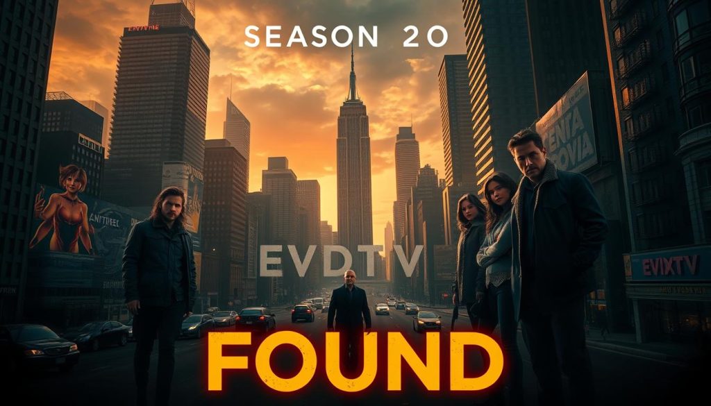 A dramatic and cinematic image of the second season of the acclaimed drama series "Found" with rich, deep colors, intricate details, and a sense of atmosphere and mystery. The scene depicts the show's ensemble cast amid a dynamic urban cityscape, with towering skyscrapers, bustling streets, and a glimpse of the EVDTV IPTV logo subtly incorporated into the background. The lighting is a mix of warm and cool tones, creating a moody, atmospheric feel that captures the show's tone. The composition is visually striking, with the characters positioned in the foreground, the cityscape in the middle ground, and a dramatic sky in the background, allowing the viewer to fully immerse themselves in the world of "Found." A dramatic and cinematic image of the second season of the acclaimed drama series "Found" with rich, deep colors, intricate details, and a sense of atmosphere and mystery. The scene depicts the show's ensemble cast amid a dynamic urban cityscape, with towering skyscrapers, bustling streets, and a glimpse of the EVDTV IPTV logo subtly incorporated into the background. The lighting is a mix of warm and cool tones, creating a moody, atmospheric feel that captures the show's tone. The composition is visually striking, with the characters positioned in the foreground, the cityscape in the middle ground, and a dramatic sky in the background, allowing the viewer to fully immerse themselves in the world of "Found."