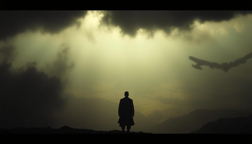 A stunning cinematic scene of "Shadow of God" film, captured with masterful cinematography and direction. In the foreground, a lone figure stands amidst a dimly lit, atmospheric setting, their face obscured by deep shadows. The middle ground reveals a sprawling, otherworldly landscape, bathed in a eerie, otherworldly glow. The background is shrouded in a hazy, ethereal mist, creating a sense of mystery and the unknown. Dramatic lighting casts dramatic shadows, emphasizing the film's themes of spirituality and the divine. The camera angles and lens choices lend a sense of grandeur and cinematic scope, befitting the EVDTV IPTV presentation of this captivating film. A stunning cinematic scene of "Shadow of God" film, captured with masterful cinematography and direction. In the foreground, a lone figure stands amidst a dimly lit, atmospheric setting, their face obscured by deep shadows. The middle ground reveals a sprawling, otherworldly landscape, bathed in a eerie, otherworldly glow. The background is shrouded in a hazy, ethereal mist, creating a sense of mystery and the unknown. Dramatic lighting casts dramatic shadows, emphasizing the film's themes of spirituality and the divine. The camera angles and lens choices lend a sense of grandeur and cinematic scope, befitting the EVDTV IPTV presentation of this captivating film.
