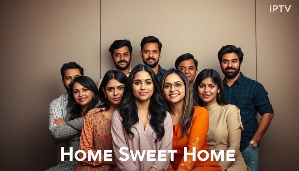 A vibrant and captivating ensemble cast posing against a sleek, modern backdrop with muted tones, featuring the lead actors of the film "Home Sweet Home" in a stylized, cinematic composition. Soft, directional lighting illuminates their faces, creating a sense of depth and drama. The group is arranged in a natural, organic formation, exuding a sense of camaraderie and unity. In the background, a subtle EVDTV IPTV logo adds a touch of branding and context. The overall image radiates a sense of professionalism, cinematic flair, and the excitement surrounding the film's upcoming release. A vibrant and captivating ensemble cast posing against a sleek, modern backdrop with muted tones, featuring the lead actors of the film "Home Sweet Home" in a stylized, cinematic composition. Soft, directional lighting illuminates their faces, creating a sense of depth and drama. The group is arranged in a natural, organic formation, exuding a sense of camaraderie and unity. In the background, a subtle EVDTV IPTV logo adds a touch of branding and context. The overall image radiates a sense of professionalism, cinematic flair, and the excitement surrounding the film's upcoming release.