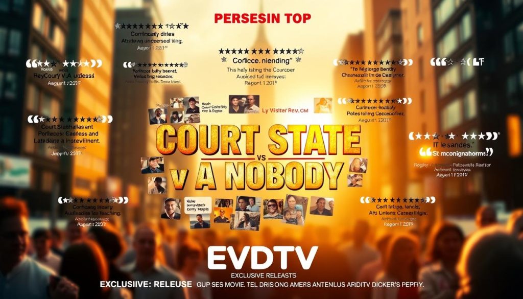 A vibrant movie poster showcasing the critical and audience reception for the film "Court State vs A Nobody" on the EVDTV IPTV platform. The poster features a dynamic composition with the movie's title prominently displayed, surrounded by a collage of positive reviews, social media chatter, and enthusiastic audience reactions. The lighting is cinematic, with a warm, golden glow illuminating the central elements. The background is a blurred city skyline, suggesting the film's urban setting. The overall mood is one of excitement and anticipation, capturing the buzz surrounding the exclusive release of this highly anticipated movie. A vibrant movie poster showcasing the critical and audience reception for the film "Court State vs A Nobody" on the EVDTV IPTV platform. The poster features a dynamic composition with the movie's title prominently displayed, surrounded by a collage of positive reviews, social media chatter, and enthusiastic audience reactions. The lighting is cinematic, with a warm, golden glow illuminating the central elements. The background is a blurred city skyline, suggesting the film's urban setting. The overall mood is one of excitement and anticipation, capturing the buzz surrounding the exclusive release of this highly anticipated movie.