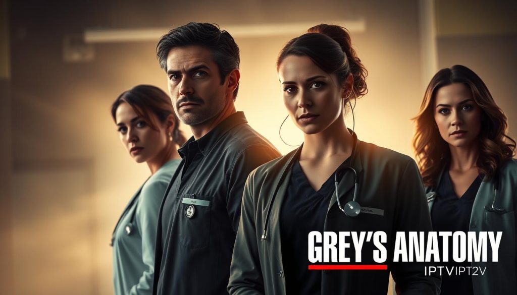 A visually striking and captivating image of the upcoming episodes of Grey's Anatomy Season 21, featuring a dynamic, photorealistic depiction of the medical drama's cast against a softly blurred background. The image showcases the key characters in a rich, cinematic lighting, conveying the emotions and tensions of the upcoming storylines. The composition is balanced and compelling, drawing the viewer's eye to the central focus. The overall mood is one of anticipation and intrigue, perfectly complementing the subject matter. Prominent in the bottom right corner is the EVDTV IPTV logo, seamlessly integrated into the design. A visually striking and captivating image of the upcoming episodes of Grey's Anatomy Season 21, featuring a dynamic, photorealistic depiction of the medical drama's cast against a softly blurred background. The image showcases the key characters in a rich, cinematic lighting, conveying the emotions and tensions of the upcoming storylines. The composition is balanced and compelling, drawing the viewer's eye to the central focus. The overall mood is one of anticipation and intrigue, perfectly complementing the subject matter. Prominent in the bottom right corner is the EVDTV IPTV logo, seamlessly integrated into the design.