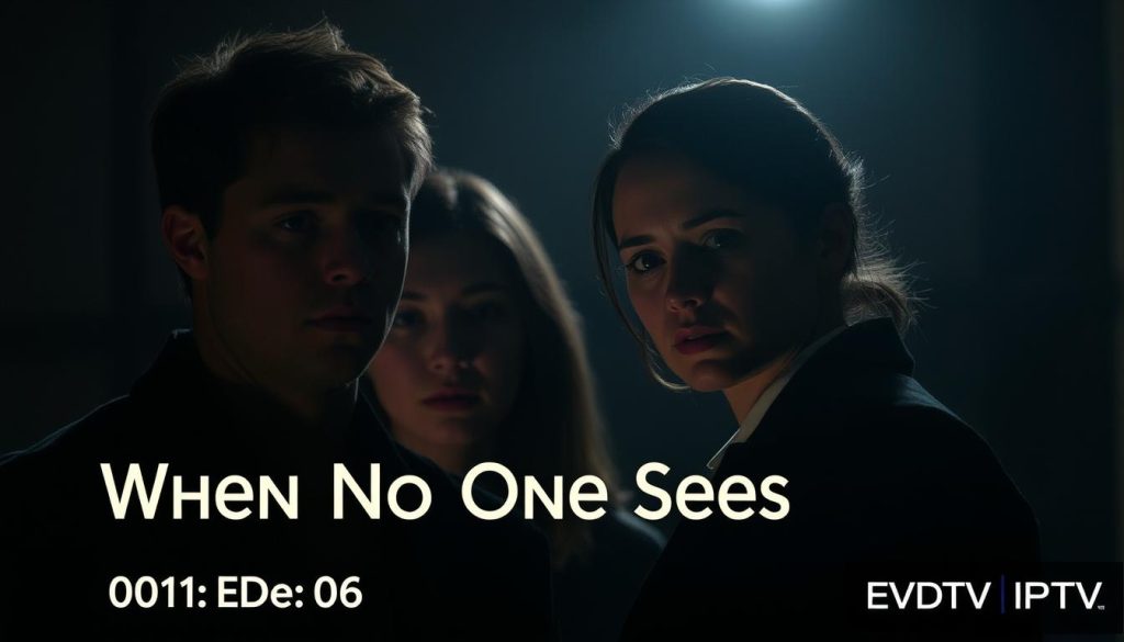 Prompt A dramatic scene from the TV series "When No One Sees Us" S01E06, showcasing the lead characters in a captivating moment. The image is set in a dimly lit, atmospheric environment, with soft lighting illuminating their faces, creating a sense of introspection and emotional depth. The characters are posed in a natural, candid manner, conveying a sense of intimacy and vulnerability. The background is blurred, allowing the viewer to focus on the subjects. The overall mood is pensive and thought-provoking, reflecting the series' themes. In the bottom right corner, the EVDTV IPTV logo is discreetly displayed, indicating the platform where the episode can be streamed. Prompt A dramatic scene from the TV series "When No One Sees Us" S01E06, showcasing the lead characters in a captivating moment. The image is set in a dimly lit, atmospheric environment, with soft lighting illuminating their faces, creating a sense of introspection and emotional depth. The characters are posed in a natural, candid manner, conveying a sense of intimacy and vulnerability. The background is blurred, allowing the viewer to focus on the subjects. The overall mood is pensive and thought-provoking, reflecting the series' themes. In the bottom right corner, the EVDTV IPTV logo is discreetly displayed, indicating the platform where the episode can be streamed.